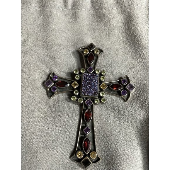 Nicky Butler Jewelry - Nicky Butler 925 Sterling Silver Druzy Peridot Garnet Citrine Cross Pendant NB